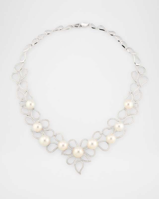 18K White Gold South Sea Pearl and Diamond Necklace, 18"L